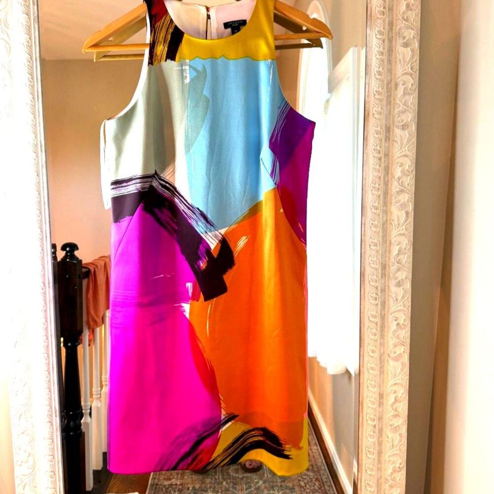 Ann Taylor Vibrant Abstract Shift Dress, Colorblock, Career, Party
